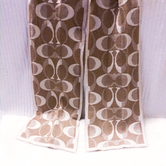 Coach Designer Monogram Gold Ivory Glitter Scarf - Picture 6 of 6